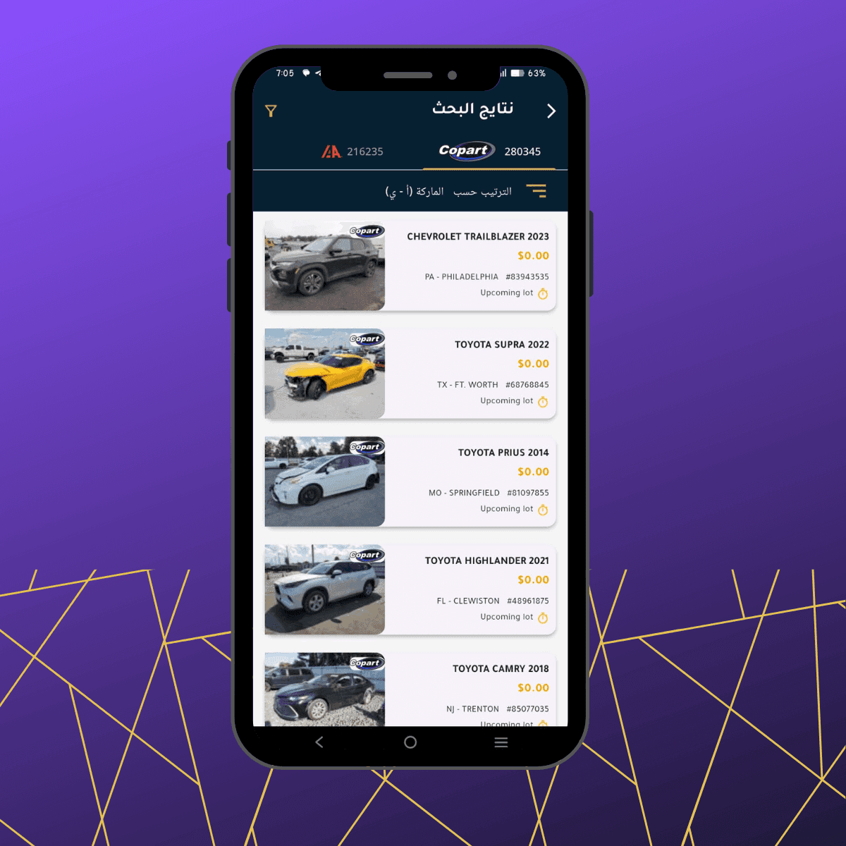 تطبيق المزادات الأمريكية وحسابات العملاء - أسد بابل 5